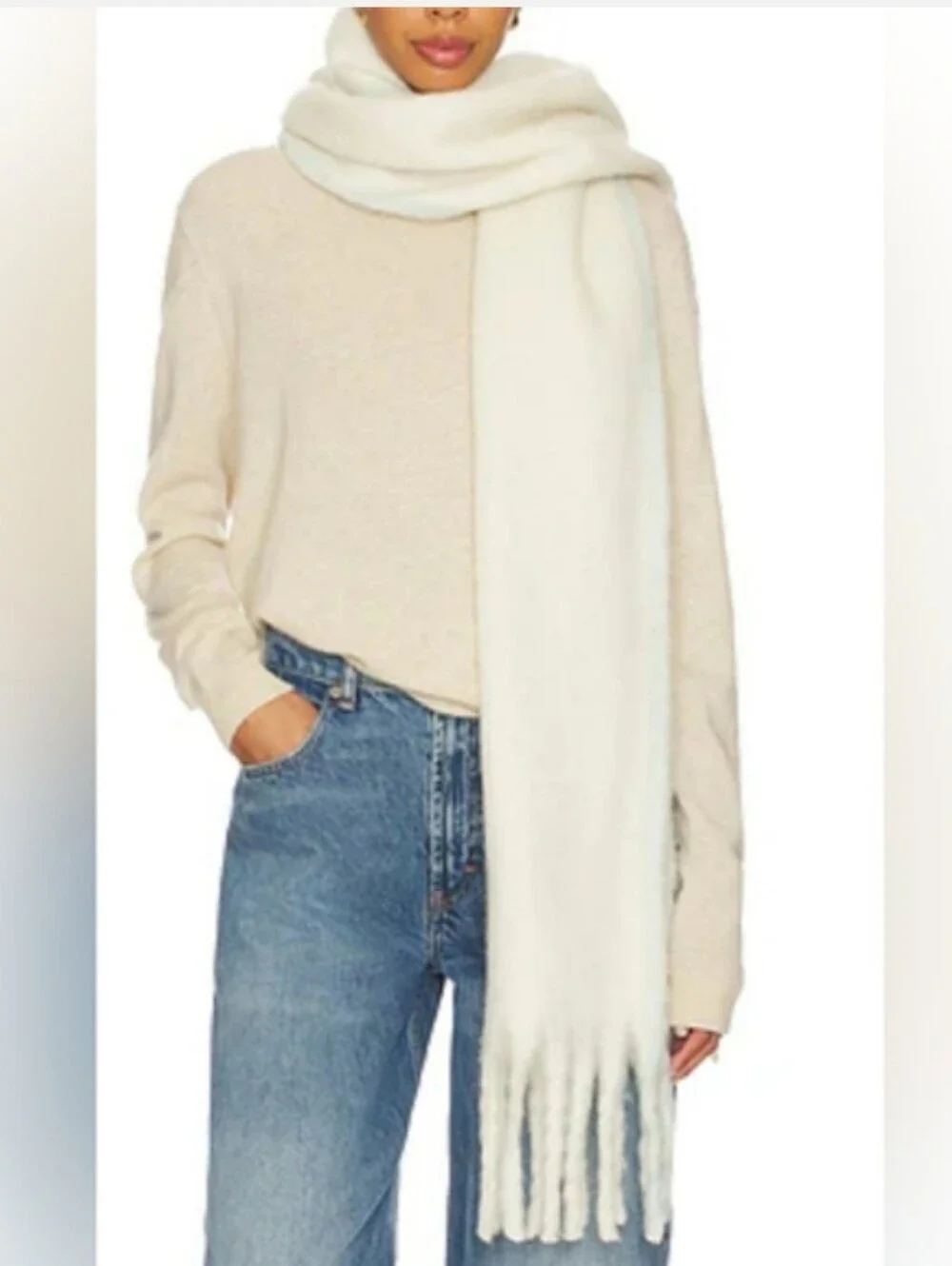 Free People Winter Chill Blanket Scarf In Cream OS NWT